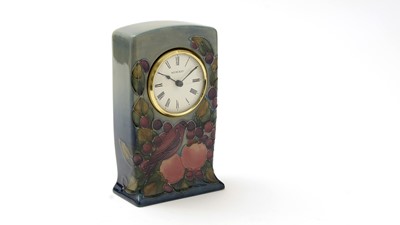 Lot 110 - Moorcroft Finches pattern mantel clock