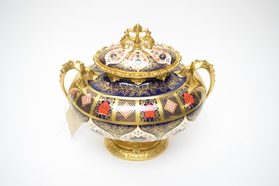 Lot 195 - A Royal Crown Derby Old Imari Litherland twin handled urn vase and cover