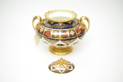 Lot 195 - A Royal Crown Derby Old Imari Litherland twin handled urn vase and cover