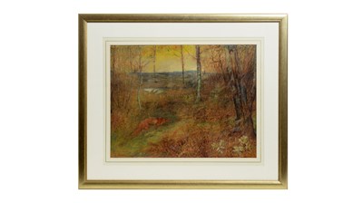 Lot 309 - George James Rankin - Red Fox Prowling an Autumnal Landscape | watercolour