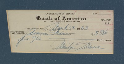 Lot 775 - Marilyn Monroe, 1926-1962: a signed Bank of America cheque