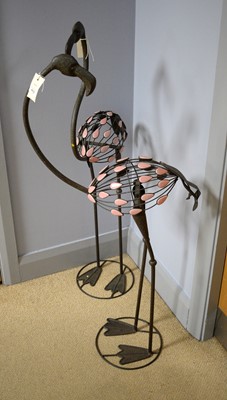 Lot 413 - A contemporary pair of cast metal flamingo sculptures