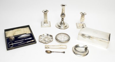 Lot 103 - A selection of Edwardian silver, including a pair of columnar candlesticks
