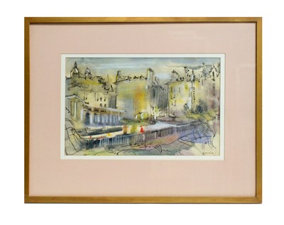 Lot 193 - Hamish Lawrie - Bustling City and Neon Lights | watercolour with pen and ink