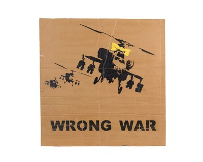 Lot 142 - BANKSY - "Happy Choppers" Anti-Iraq War Protest March Plaqard | spray paint on cardboard
