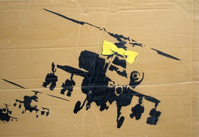 Lot 142 - BANKSY - "Happy Choppers" Anti-Iraq War Protest March Plaqard | spray paint on cardboard