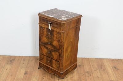 Lot 62 - A French burr walnut and marble-topped bedside cabinet c1900