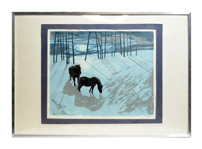 Lot 171 - Evelyn Pottie - Ponies on a Frosty Night | limited edition screenprint