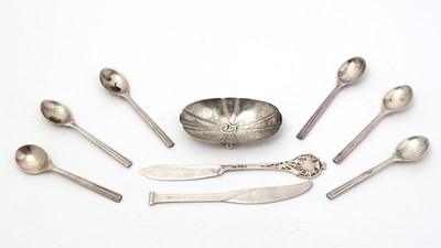 Lot 271 - Omar Ramsden: a set of six George V silver coffee spoons; and three other items