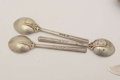 Lot 271 - Omar Ramsden: a set of six George V silver coffee spoons; and three other items