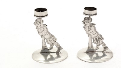 Lot 501 - A pair of Edwardian silver novelty miniature pricket candlesticks