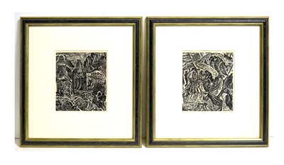 Lot 182 - David Jones - 'The Chester Play of the Deluge' plates 1 and 7 | woodblock engraving