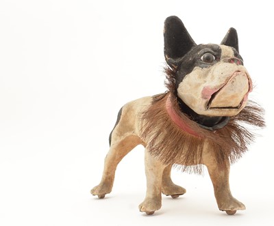 Lot 272 - A late 19th century French papier-mache pull-along barking French bulldog