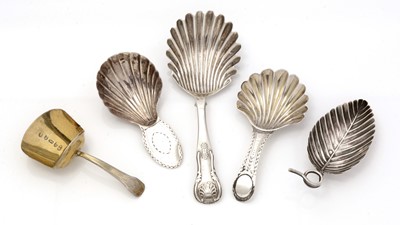 Lot 283 - Five various antique silver caddy spoons