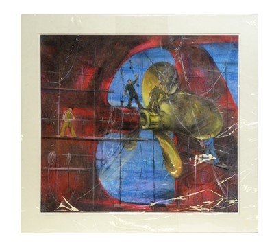 Lot 196 - Tom Dack - Fitting the Propellor | pastel