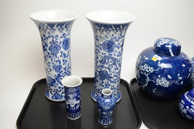 Lot 243 - Four Chinese blue and white ginger jars with covers; together with other blue and white ceramics