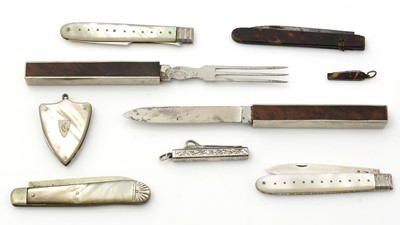 Lot 458 - A George III silver folding fruit knife and matching fork; and other items