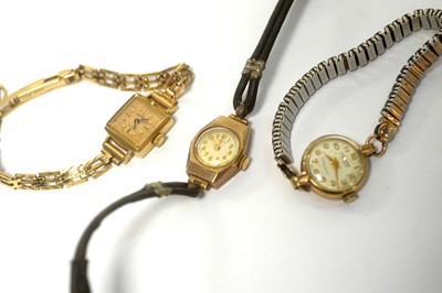Lot 90 - A Navada 9ct yellow gold cocktail watch, and two others