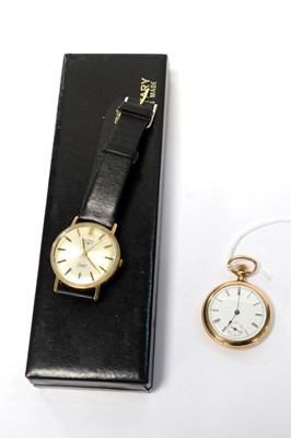 Lot 114 - A gold plated open faced fob watch and a Rotary wristwatch