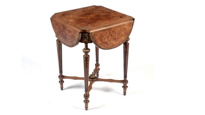 Lot 1468 - An attractive French marquetry and walnut drop-leaf centre table c1900