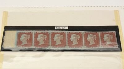 Lot 915 - GB 1841 1d. red plate 49 lettered CA/CE strip of six