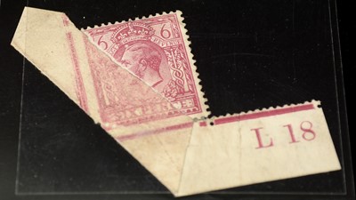 Lot 917 - GB GV 1912 6d. sg384, corner control L18 with paper fold prior to printing