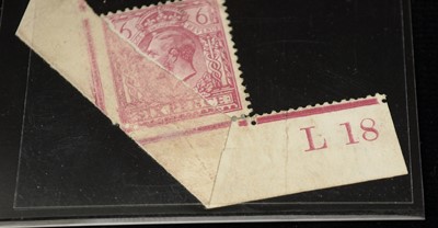 Lot 49 - GB GV 1912 6d. sg384, corner control L18 with paper fold prior to printing