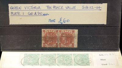 Lot 919 - GB QV 1867 10d. red-brown pair, and 1867 1s. strip of four