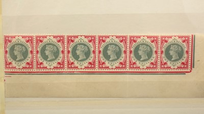Lot 921 - GB QV 1887 1s. strip of six with bottom right margins, sg211, mint