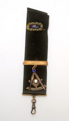 Lot 76 - A masonic fob pendant, and a gold, enamel and turquoise brooch