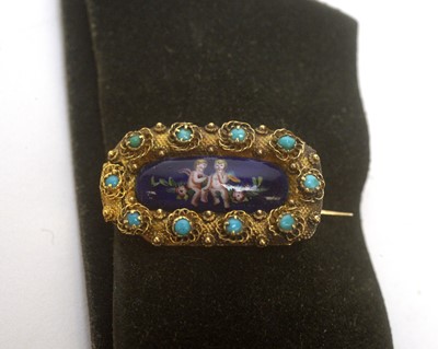 Lot 76 - A masonic fob pendant, and a gold, enamel and turquoise brooch