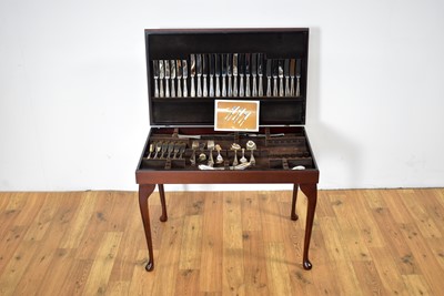 Lot 63 - Arthur Price of England: a 20th Century silver plate mahogany canteen of cutlery on a stand
