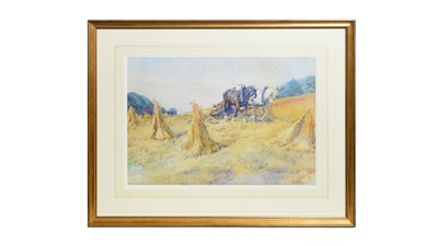 Lot 1097 - John Atkinson - Harvesting with Heavy Horses | watercolour