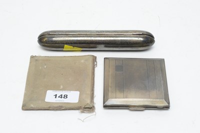 Lot 148 - A Victorian silver cigar case, and a silver mounted compact mirror
