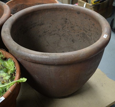 Lot 455 - A pair of salt glaze terracotta garden planters