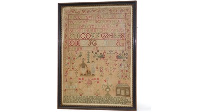 Lot 1193 - A Georgian Scottish motif sampler worked by Margaret Mclaren in the year 1828