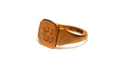 Lot 90 - A gold buckle ring; two gold signet rings; and another