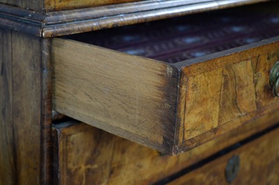 Lot 42 - A Queen Anne burr walnut and walnut bureau bookcase