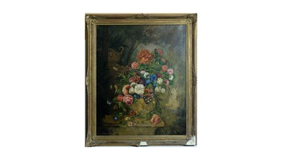 Lot 1186 - 18th Century Dutch School - Still life with an urn of flowers in a Classical setting | oil