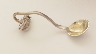 Lot 52 - A Victorian silver figural mustard pot; together with an unmarked, mouse terminal spoon