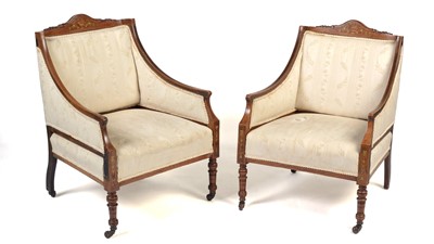 Lot 1392 - Two Edwardian inlaid rosewood easy chairs