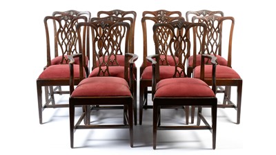 Lot 1403 - A set of ten George III style mahogany dining chairs