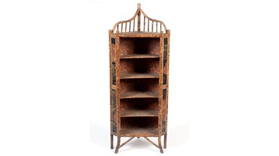 Lot 1406 - Victorian bamboo floor standing corner display shelves