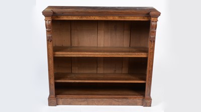 Lot 1407 - A Victorian burr walnut breakfront open bookcase