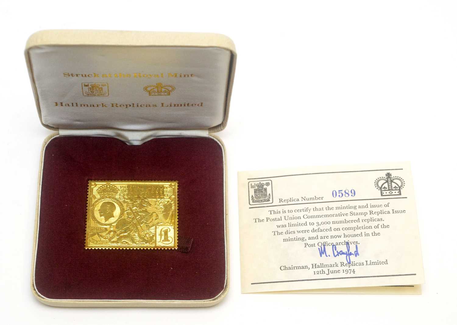 Lot 952 - Royal Mint for Hallmarks Replica Limited Postal Union Congress replica £1 stamp
