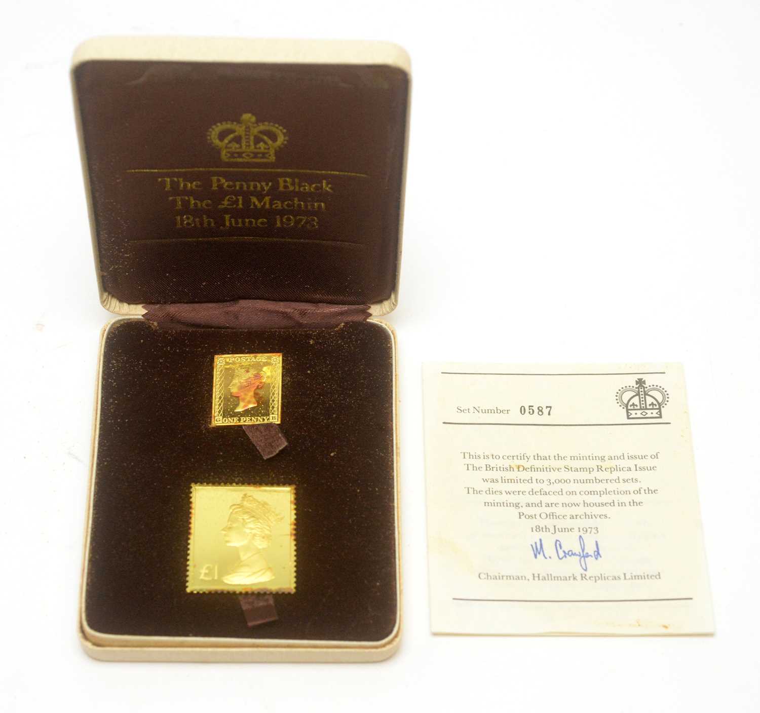 958 - Hallmarks Replica Limited The Penny Black and The £1 Machin stamp replicas, 