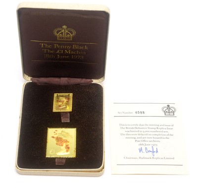 Lot 959 - Hallmarks Replica Limited The Penny Black and The £1 Machin stamp replicas