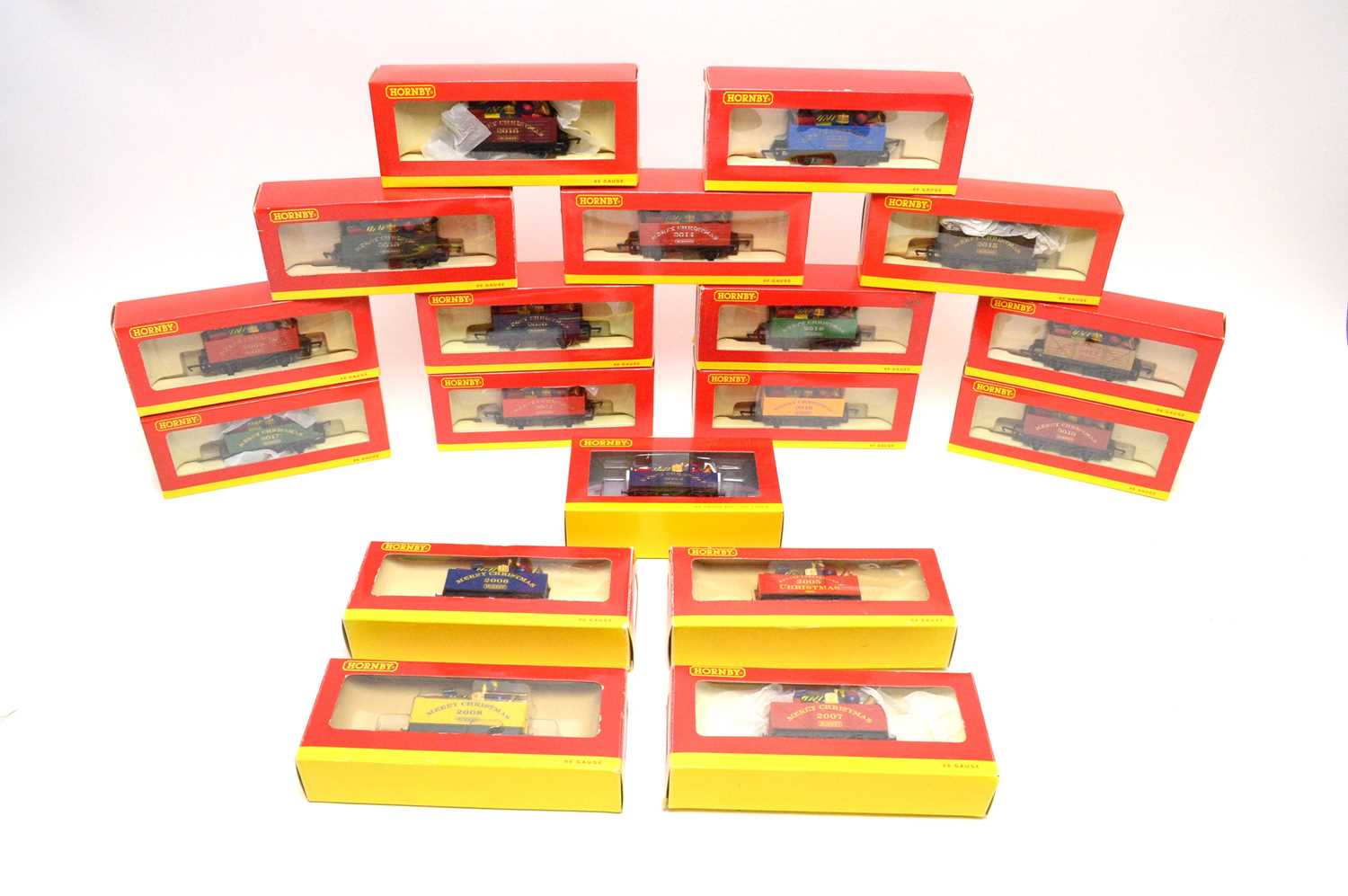 Lot 1 - A full run of Hornby 00-gauge 'Merry Christmas' wagons from 2005-2022, all boxed.