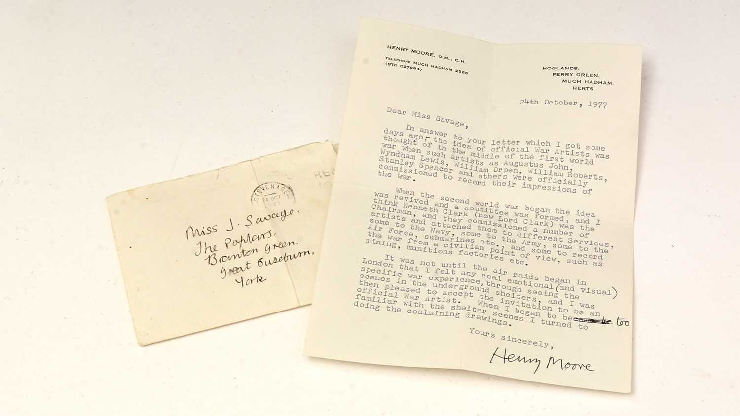 Lot 781 - Henry Moore (1898-1986): a signed typed