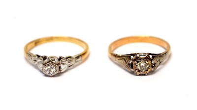 Lot 108 - Two Art Deco diamond solitaire rings